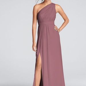 David’s Bridal Long One Shoulder Crinkle Chiffon